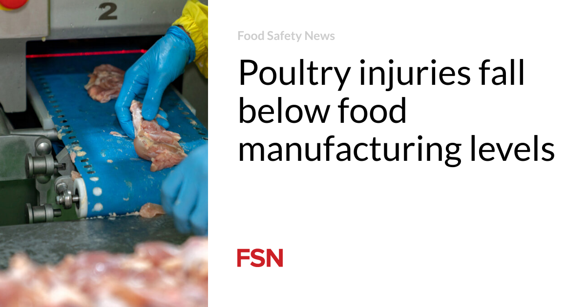 Poultry injuries fall below food manufacturing levels